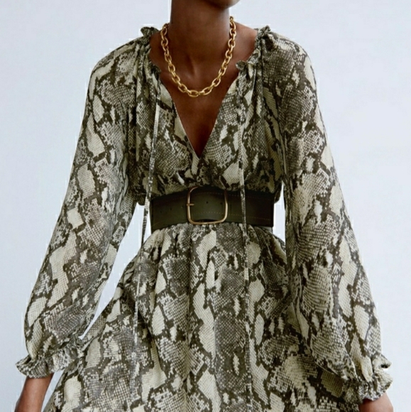 Zara Snakeskin Long Sleeve  Midi Dress NWT - Picture 4 of 6